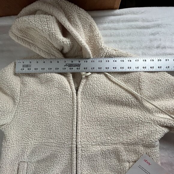 True Grit Womens Ivory Sherpa Fleece Zip-Up Hoodie Jacket XL Pockets Drawstring - Picture 5 of 7